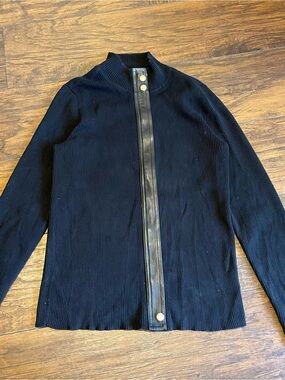 Ralph Lauren Black Ribbed Zip-Front Turtleneck Sweater